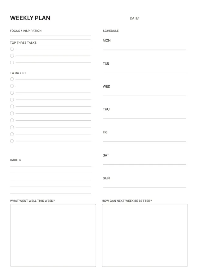 habit weekly planner template