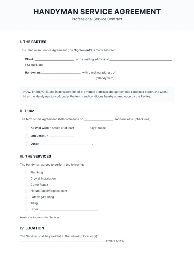 handyman contract template