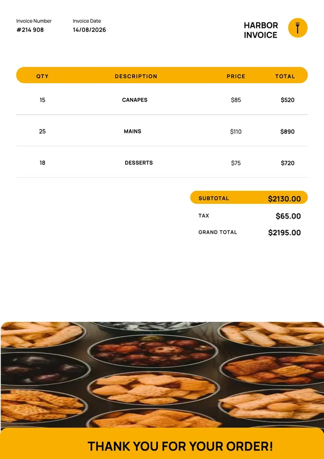harbor catering invoice template