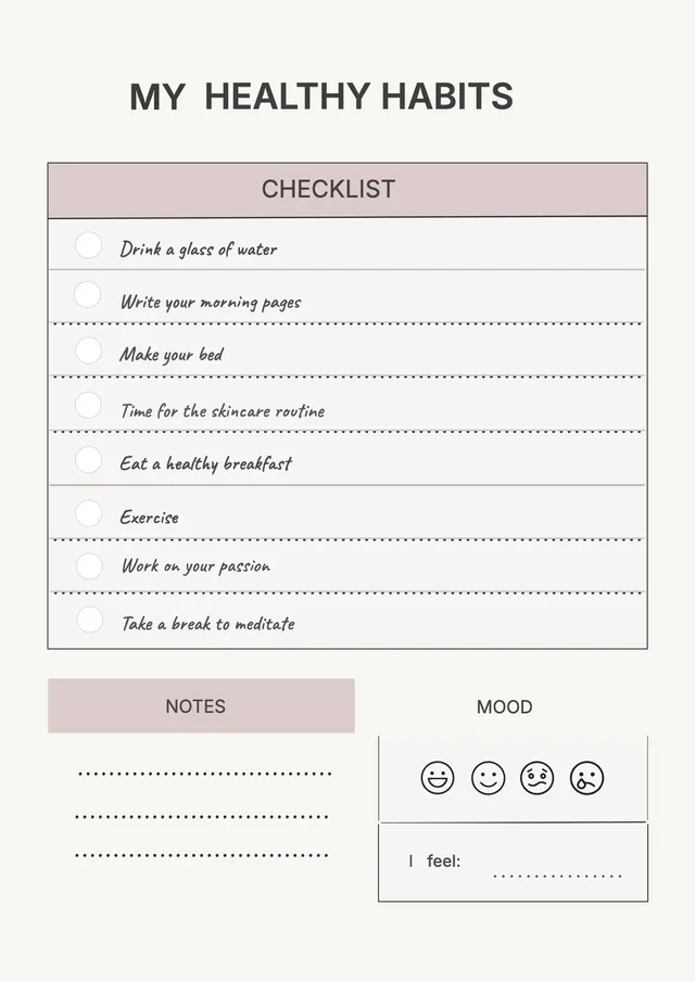 healthy habits checklist template