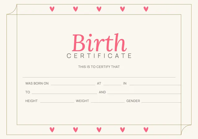 heart border birth certificate template