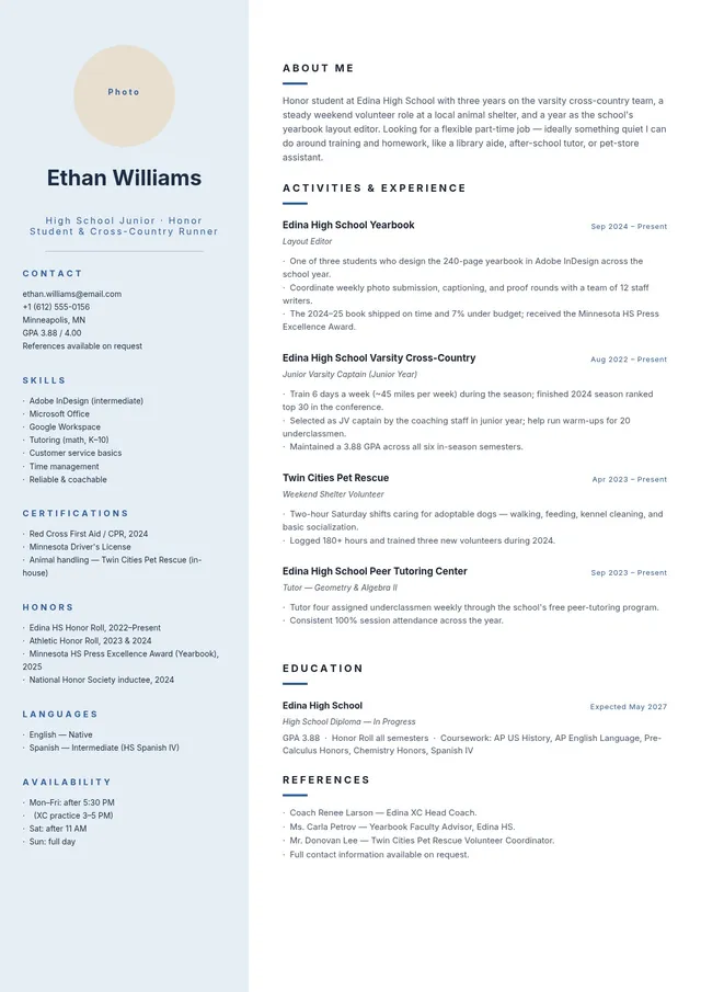 high school junior resume template