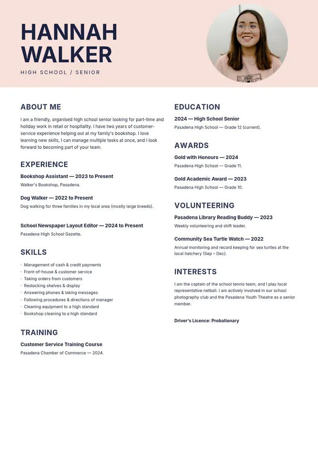 high school student resume template