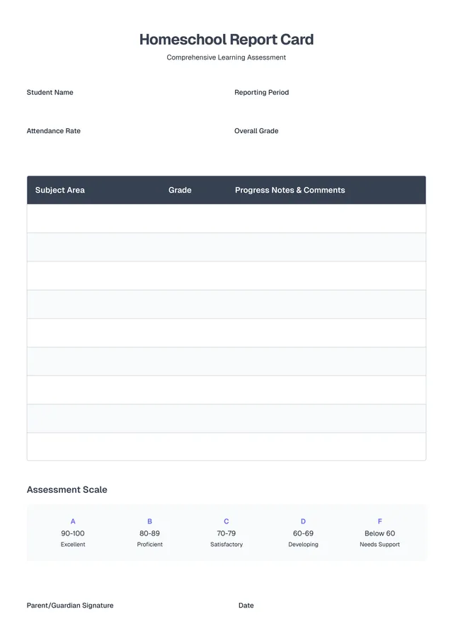 homeschool report card template