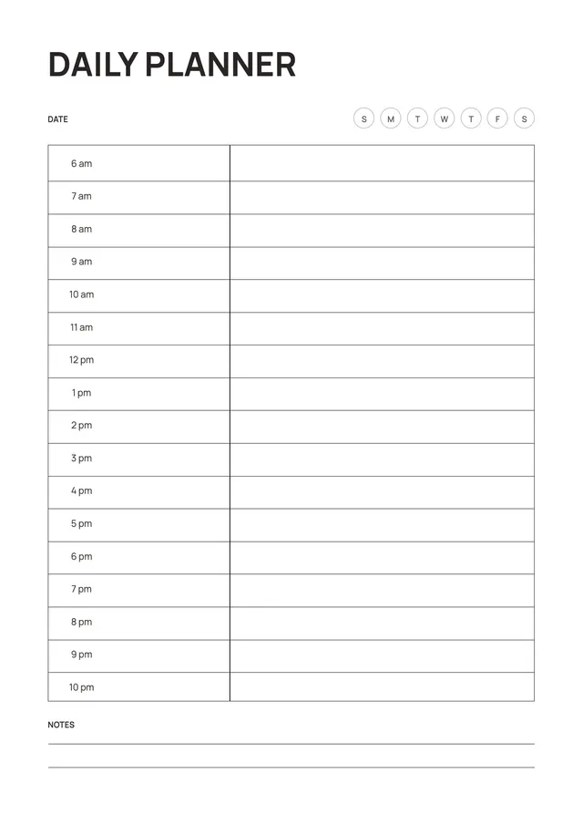 hourly daily planner template
