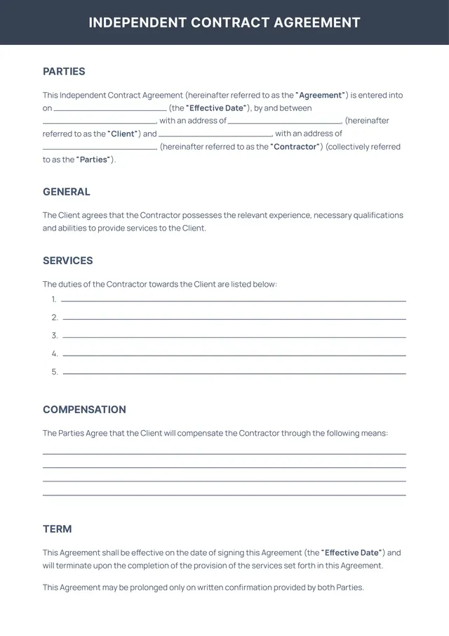 independent contractor contract template
