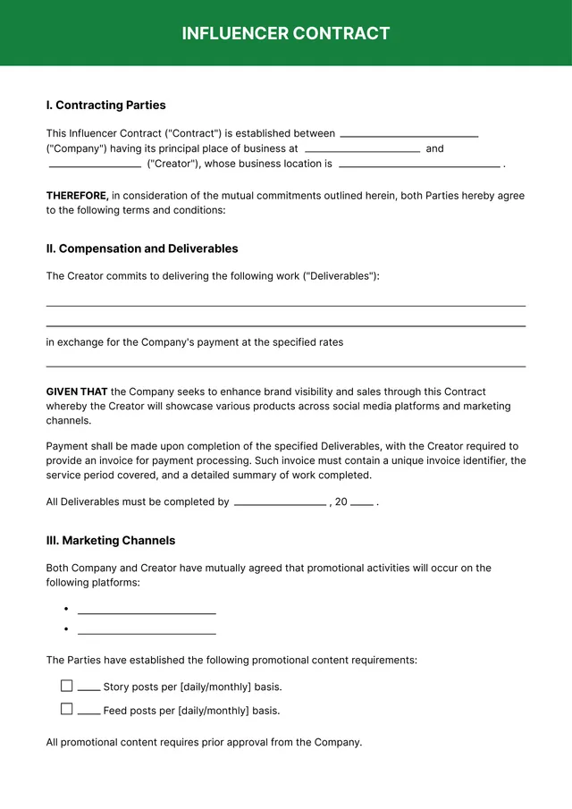 influencer contract template