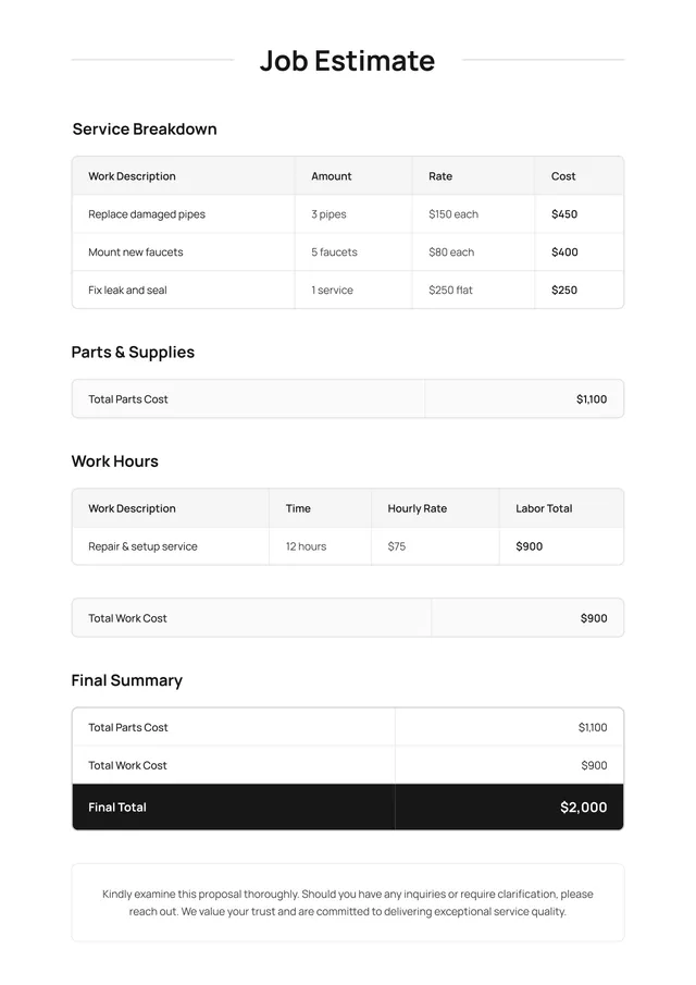 job-estimate form
