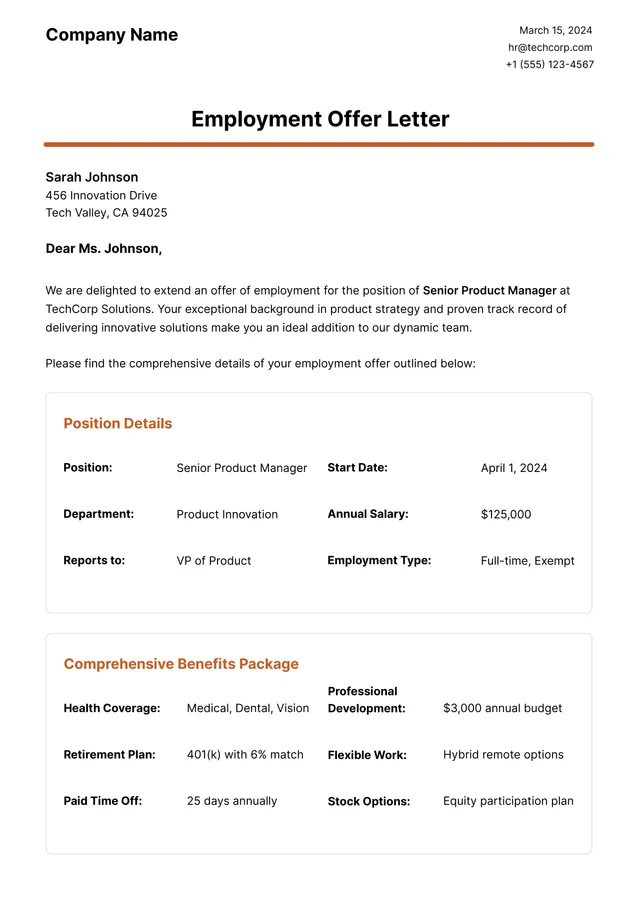 job offer letter template