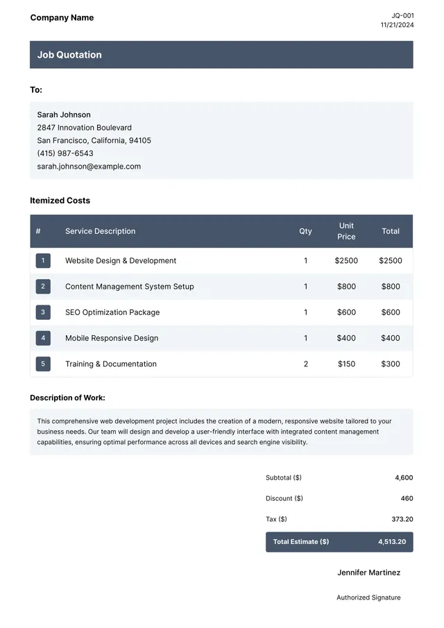 job quote template