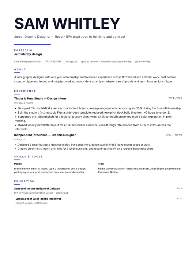 junior graphic designer resume template
