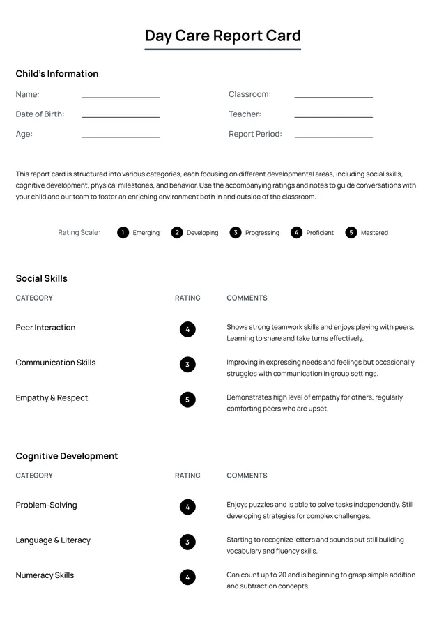 kindergarten report card template