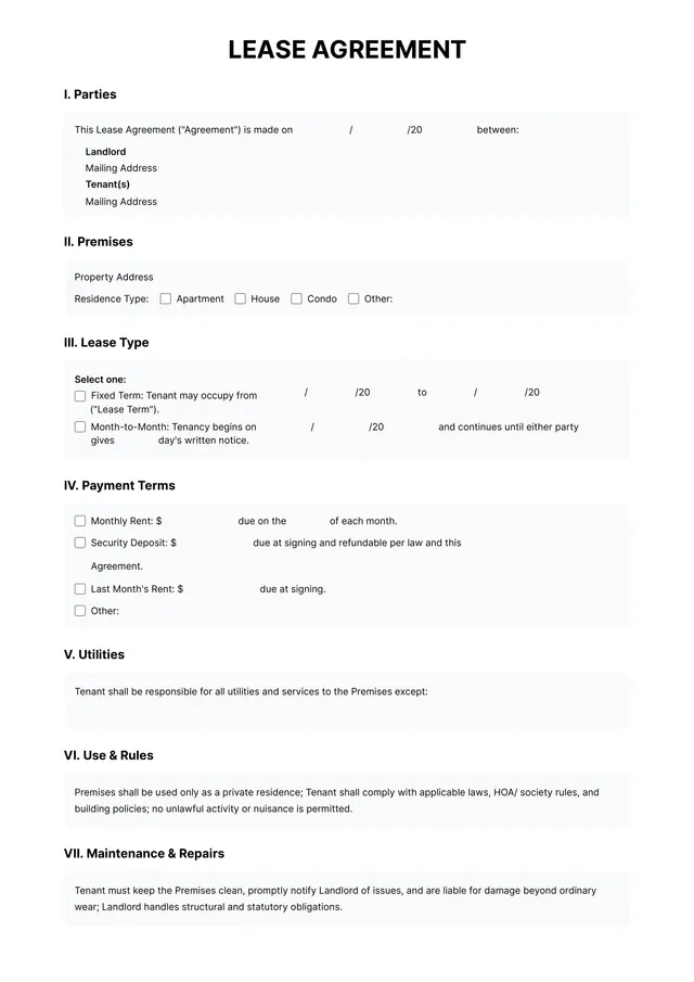 land lease agreement template