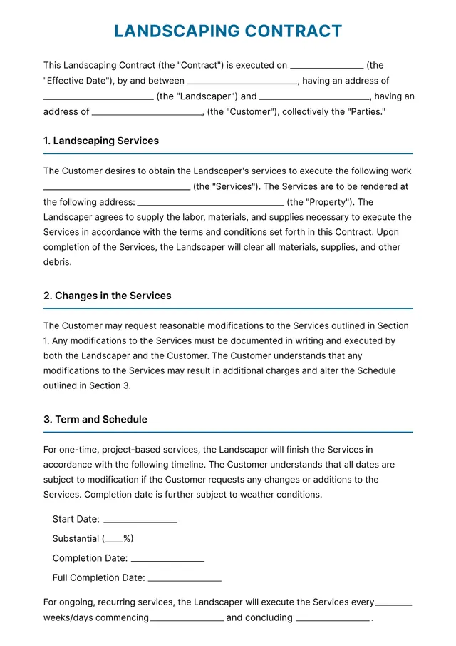 landscaping contract template