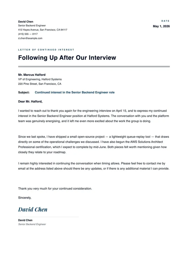 letter of continued interest template