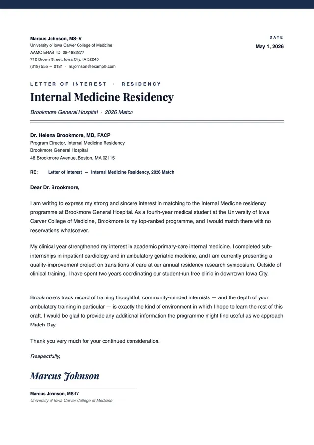 letter of interest residency template