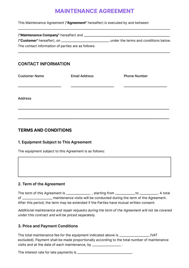 maintenance contract template