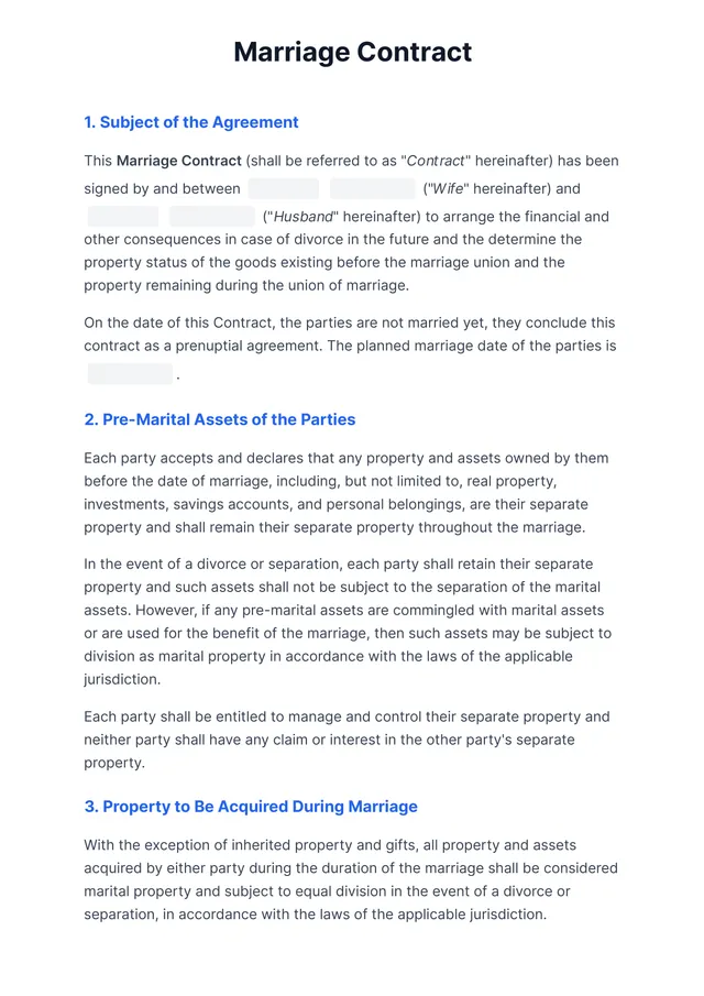 marriage contract template