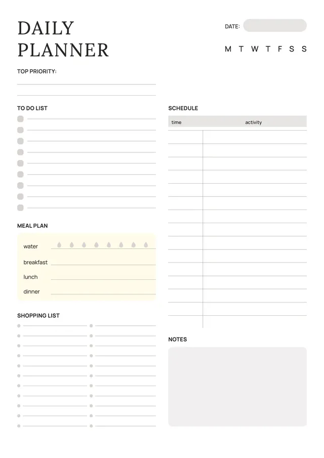 meal plan daily planner template