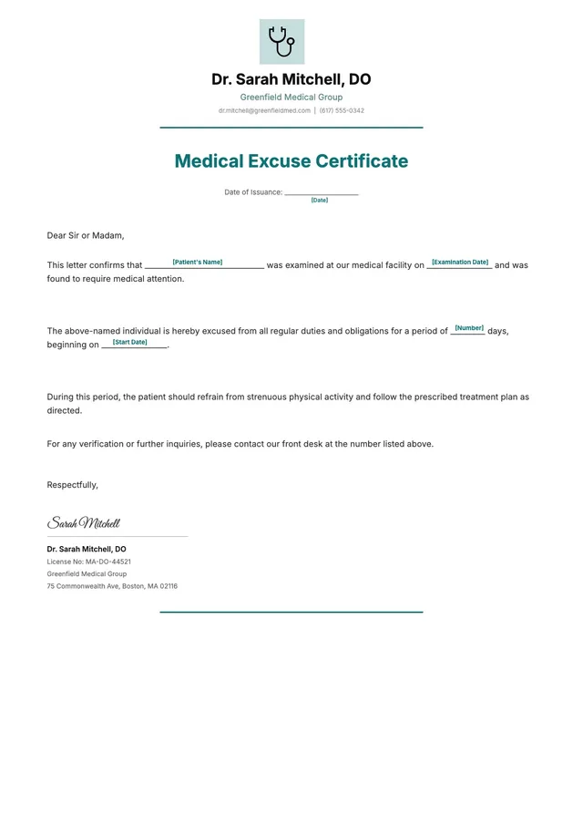 medical excuse doctor note template