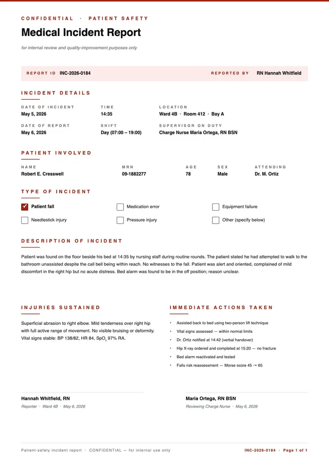 medical incident report template