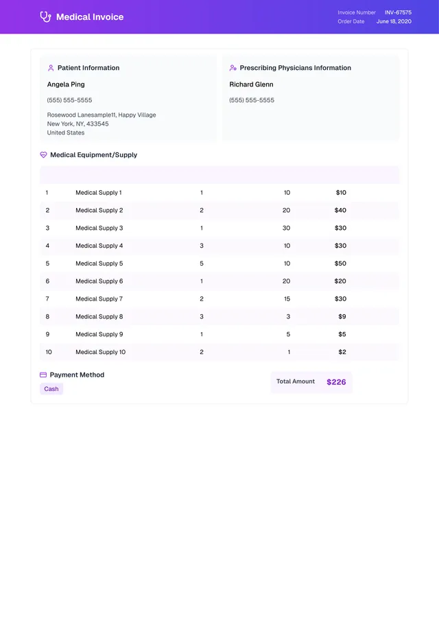medical invoice template