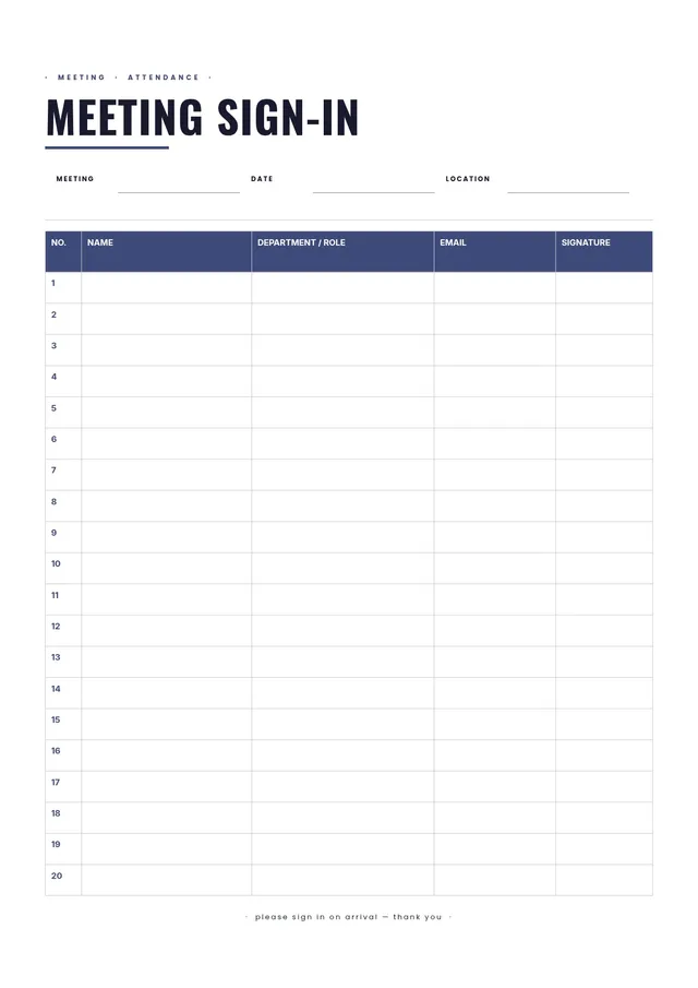 meeting sign in sheet template