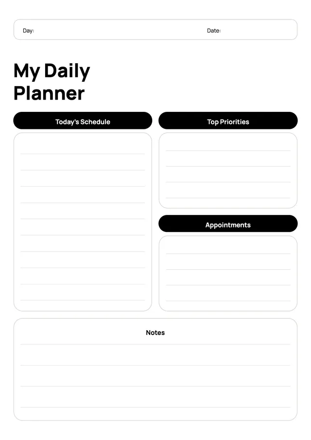 minimal daily planner template
