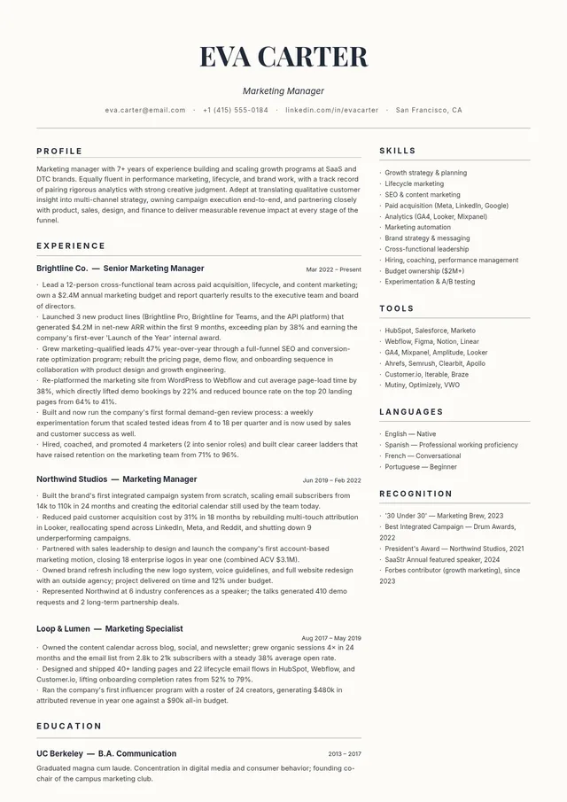 minimalist resume template