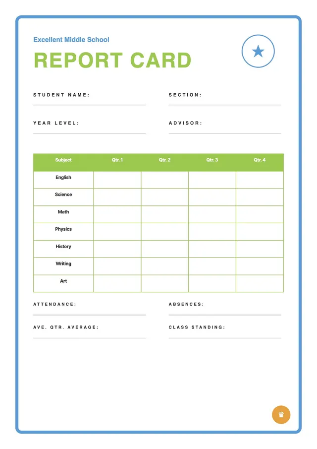 mint green school report card template