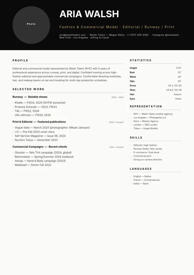 modeling resume template