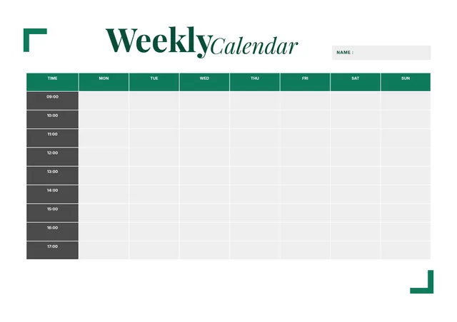 modern weekly calendar template