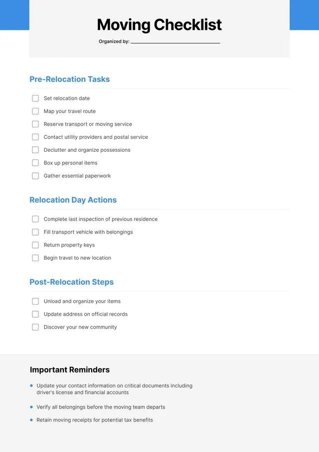moving-checklist form