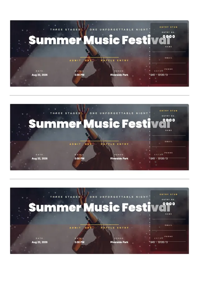music festival raffle ticket template