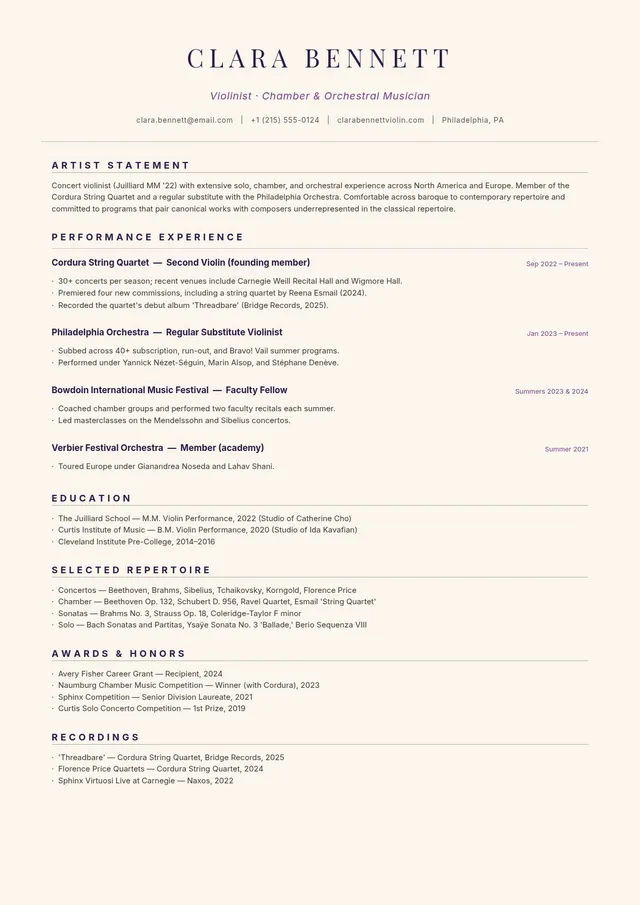 music resume template
