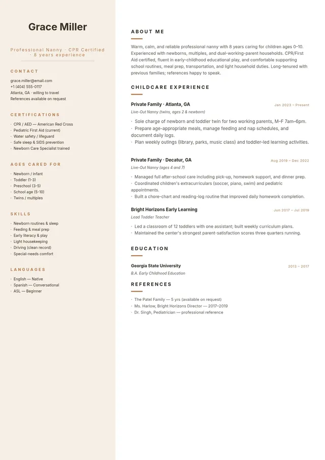 nanny resume template