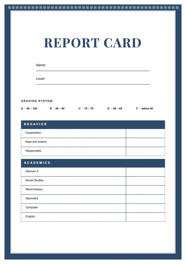 navy school report card template