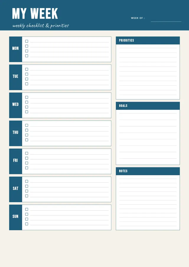 navy weekly calendar template