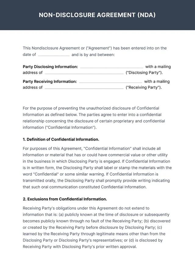 nda contract template