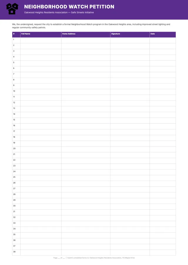 neighborhood watch petition template