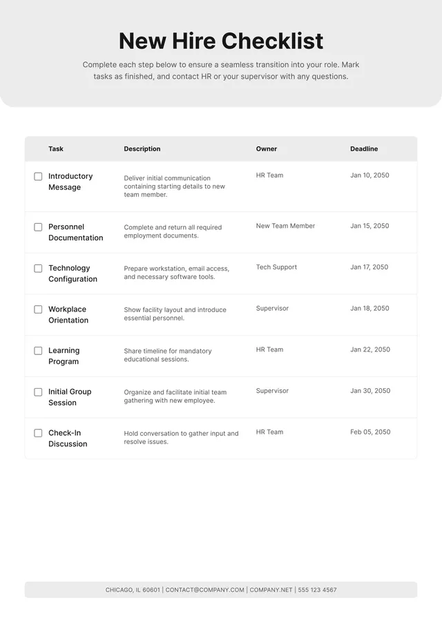 new-hire-checklist form