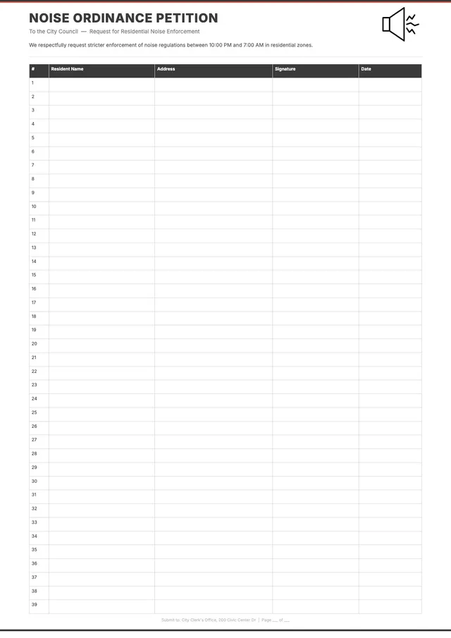 noise ordinance petition template