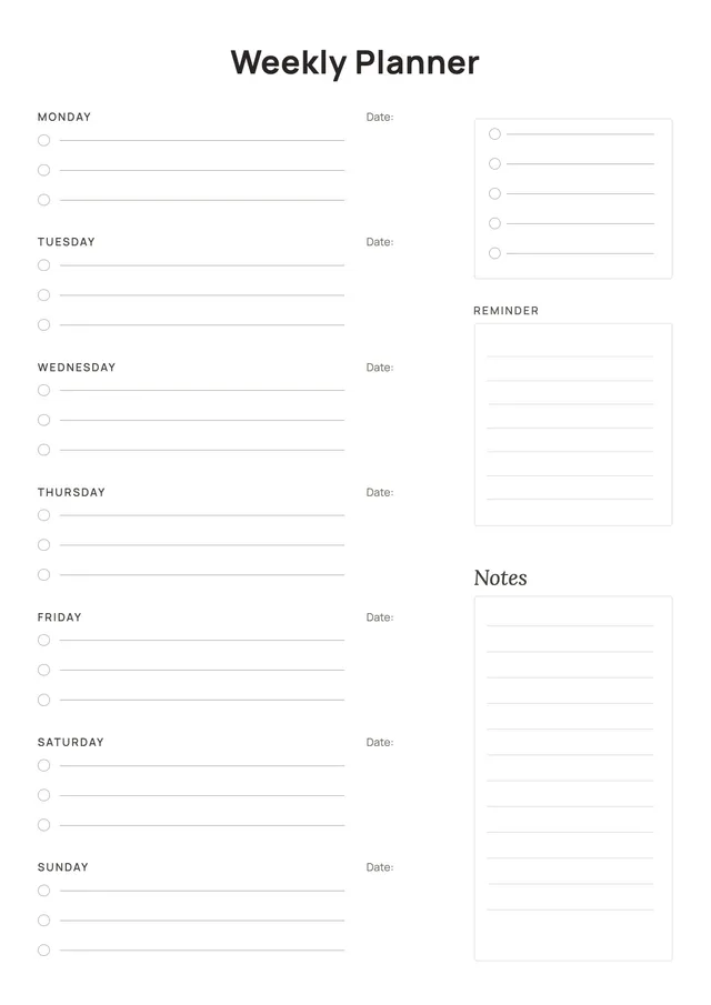 notes weekly planner template