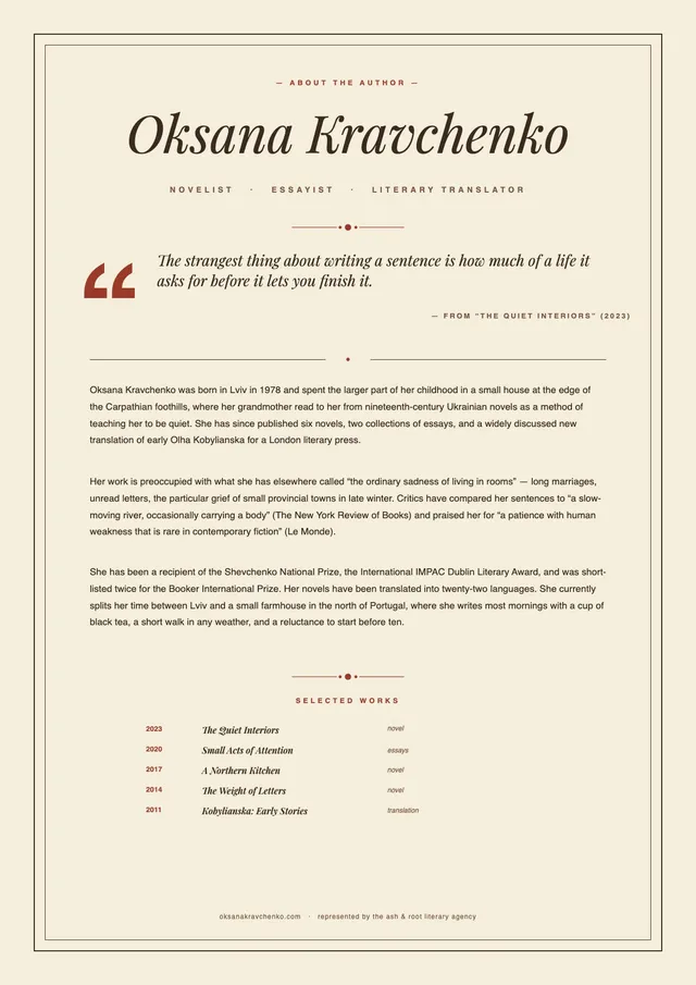 novelist bio template