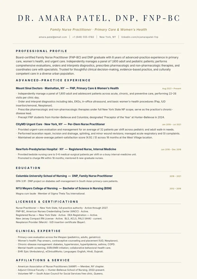 nurse practitioner resume template