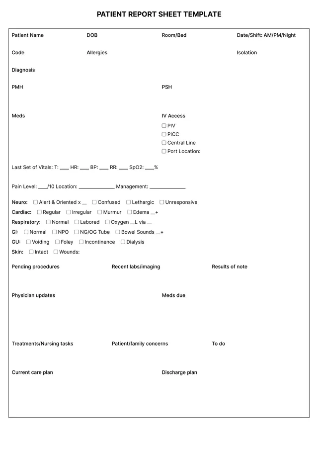 nursing report template