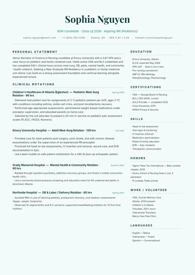 nursing student resume template