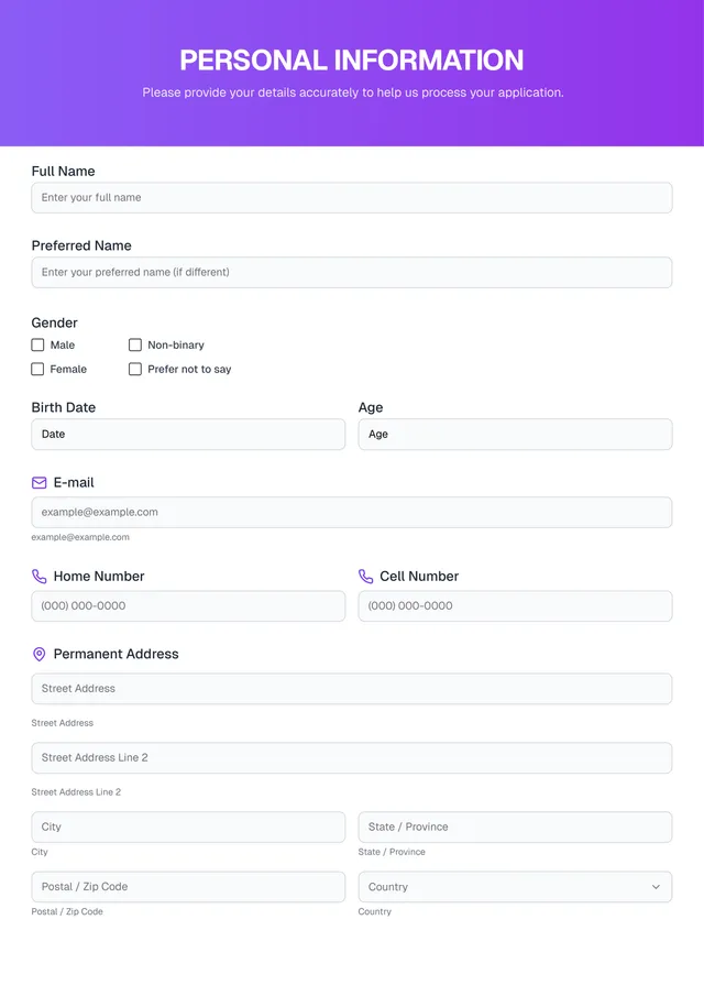 online internship application form template
