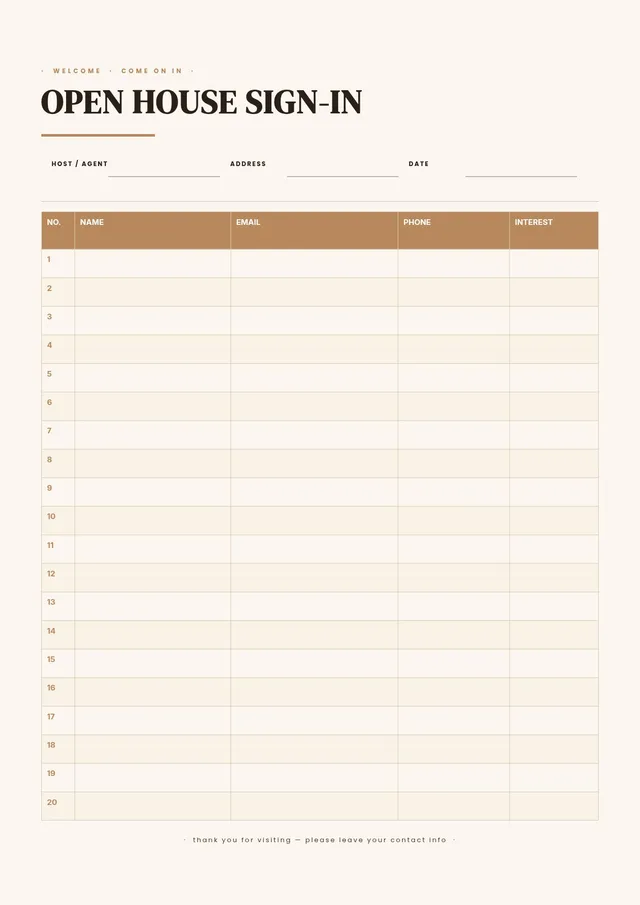 open house sign in sheet template
