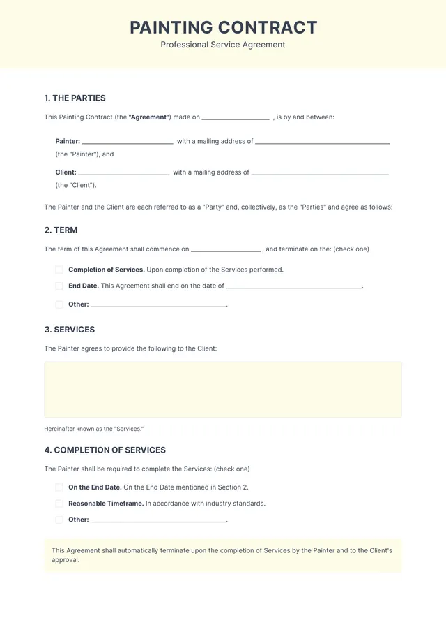 painting contract template